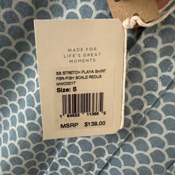 Faherty Short-Sleeve Stretch Playa Shirt in Fish Scale Redux Size Small NWT - Picture 8 of 12